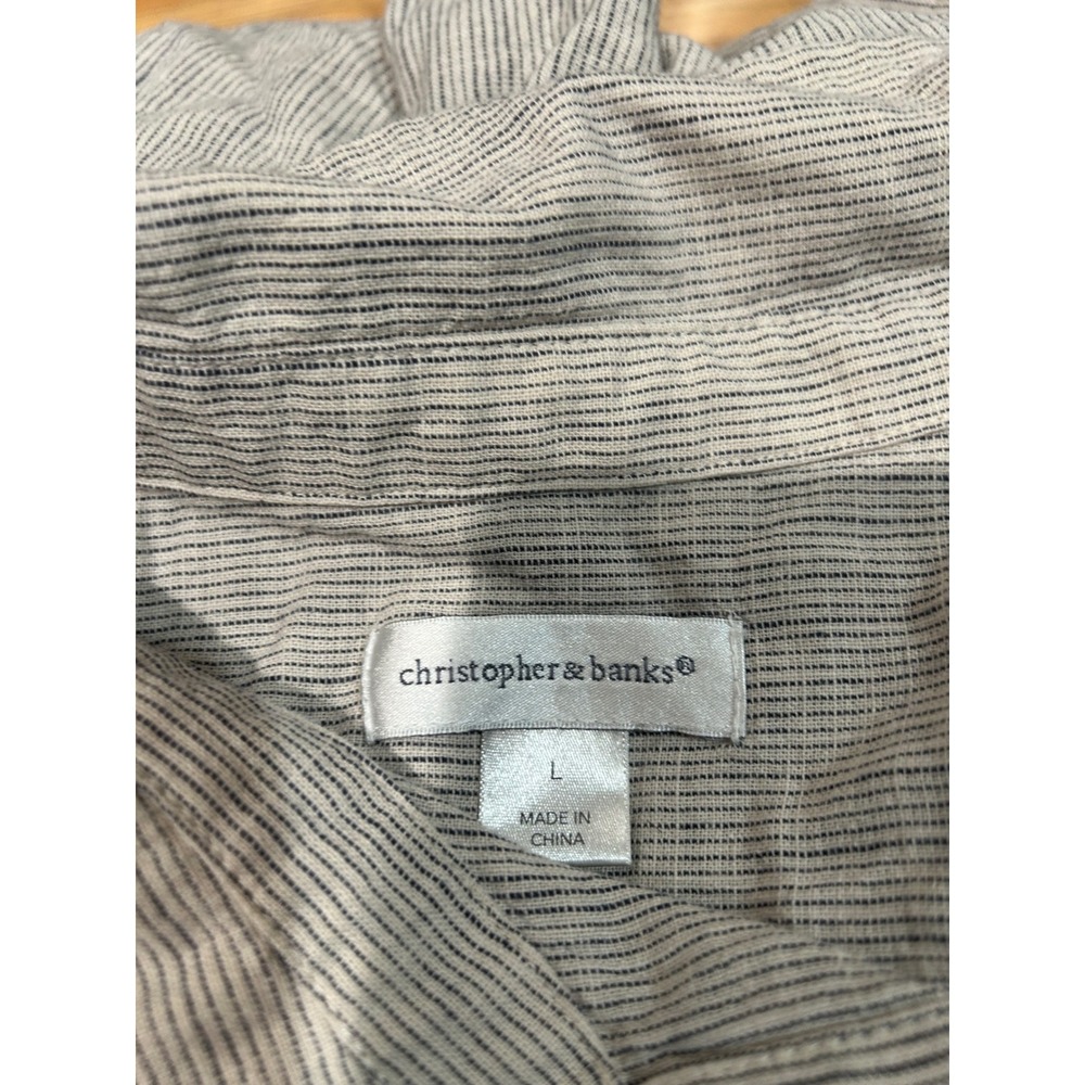 Christopher & Banks Womens Large Blue White Striped Cotton Button Down Shirt L - Picture 3 of 7